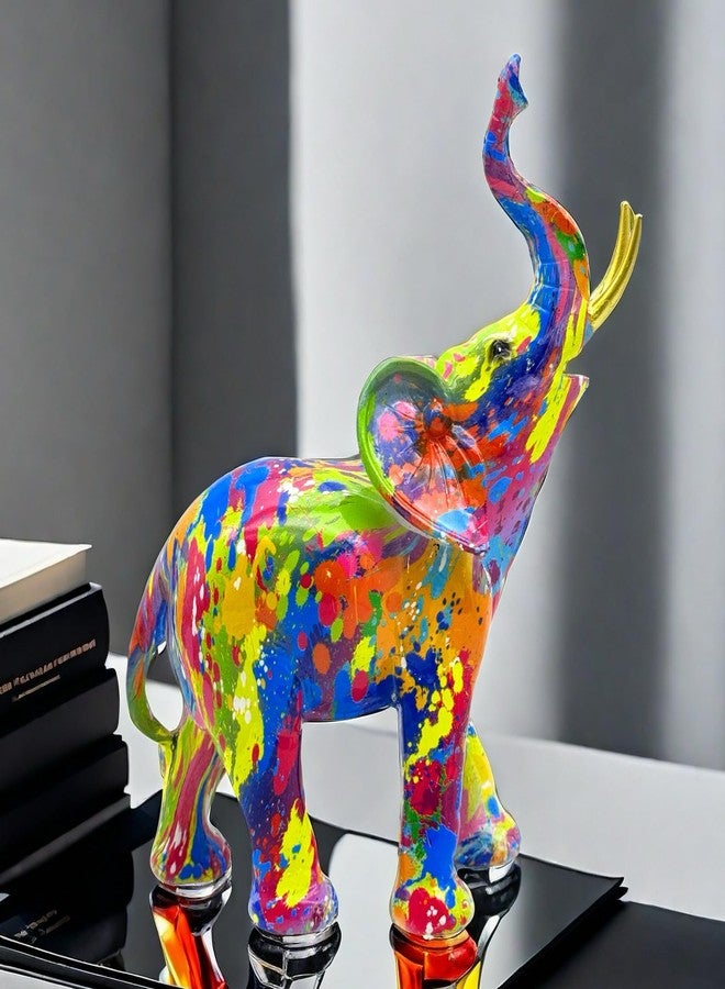 SHTWX Colorful Elephant Statue Sculpture Figurine for Home, Office, Living Room, Desktop Decoration, Garden Outdoor Decor (Large) - Image 2